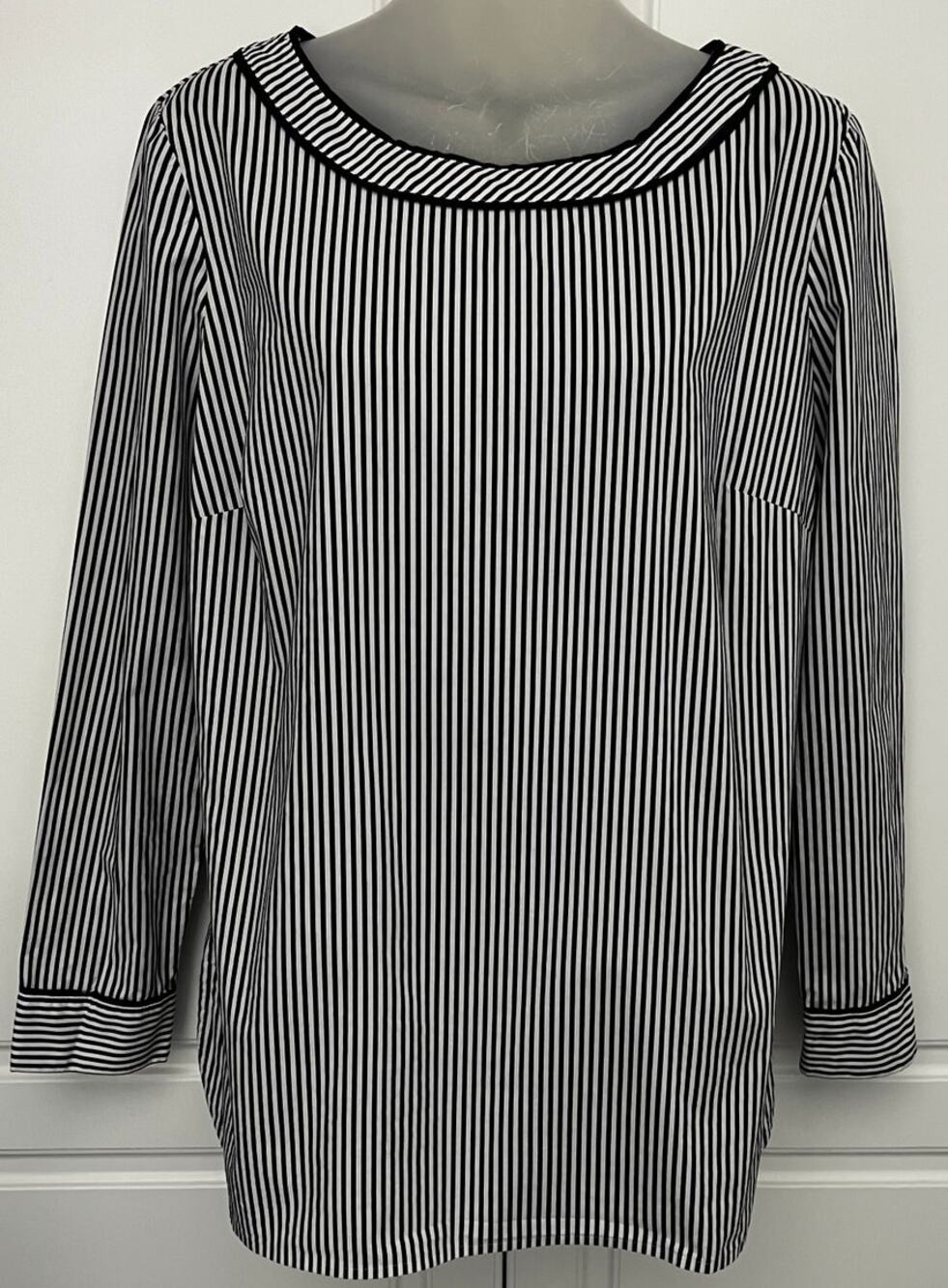 Talbots Black/White Stripe Blouse with Side Zip Detail Size M